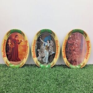 VTG Budweiser Beer Bar Metal Oval Tip Trays Set of 3 Coaster Lady Patriotic